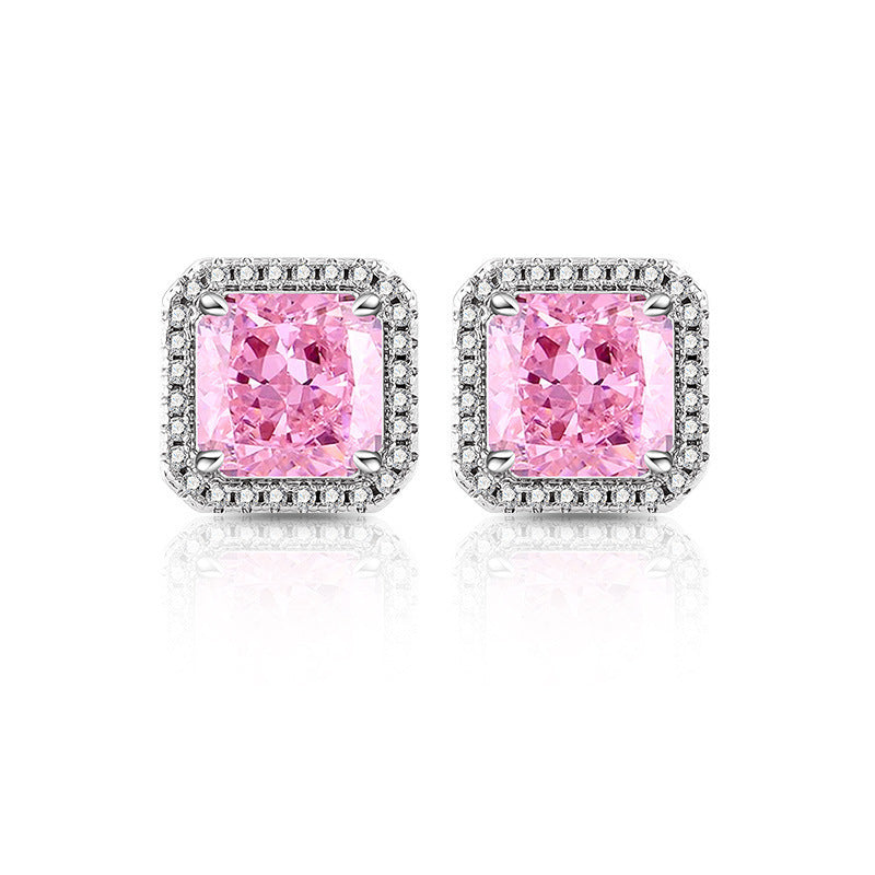 Geometric Square Carbon Drill Stud Earrings