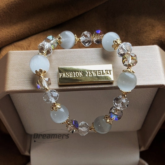 Natural White Opal Beaded Bracelet — 10mm Fashion Jewelry