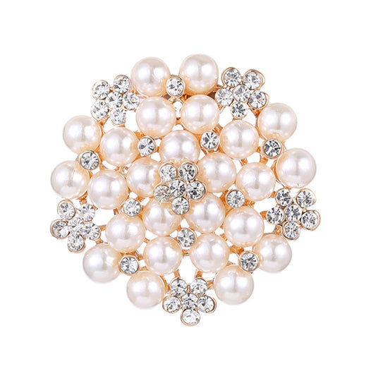 Elegant Pearl and Diamond Flower Brooch – Fashion OL Style