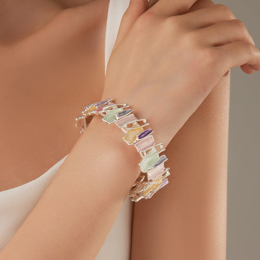 Colorful Irregular Oil Necklace & Alloy Stitch Bracelet for Women
