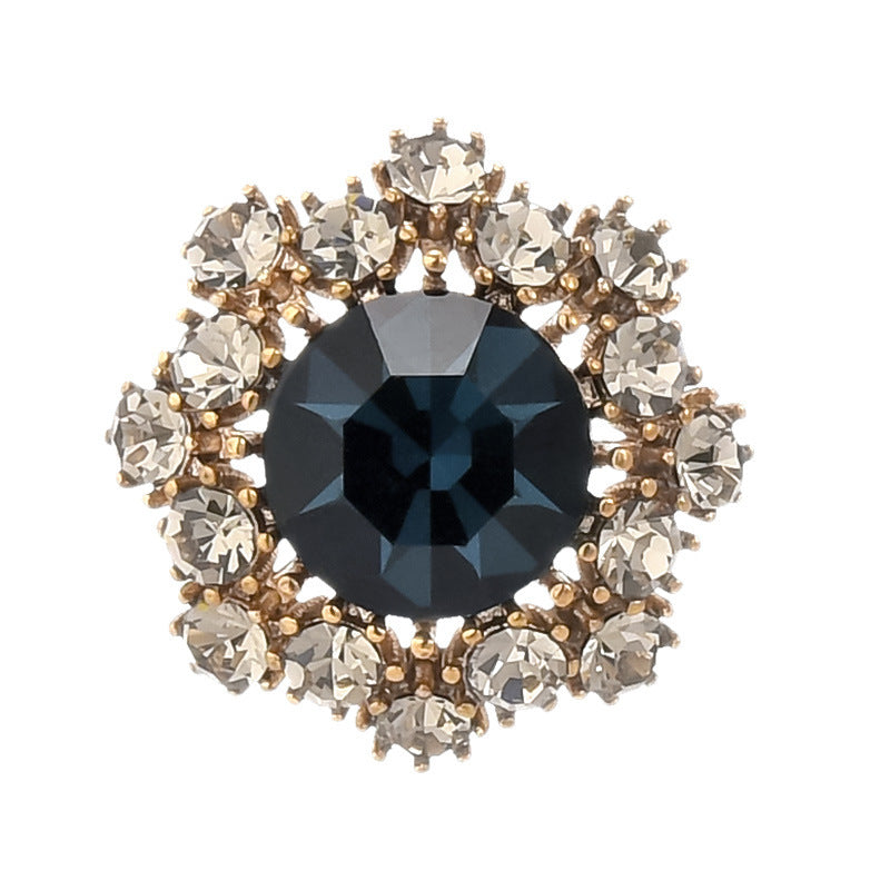 Mini Crystal Collar Brooch – Subtle Floral Accent in Blue or Green