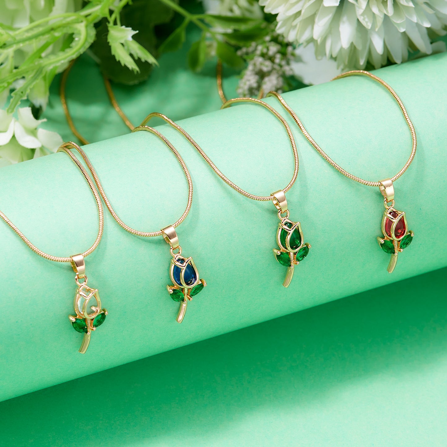 Elegant Tulip Diamond-Studded Necklace and Bracelet – Women's Fashion Jewelry