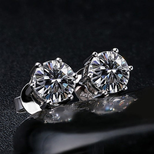 Round Hexaclaw Zircon Stud Earrings