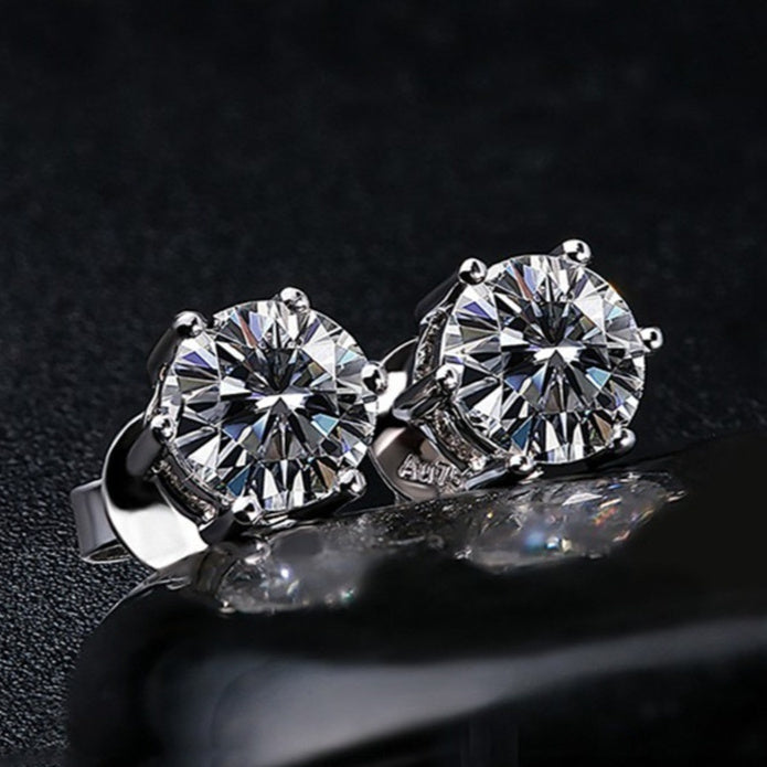 Round Hexaclaw Zircon Stud Earrings