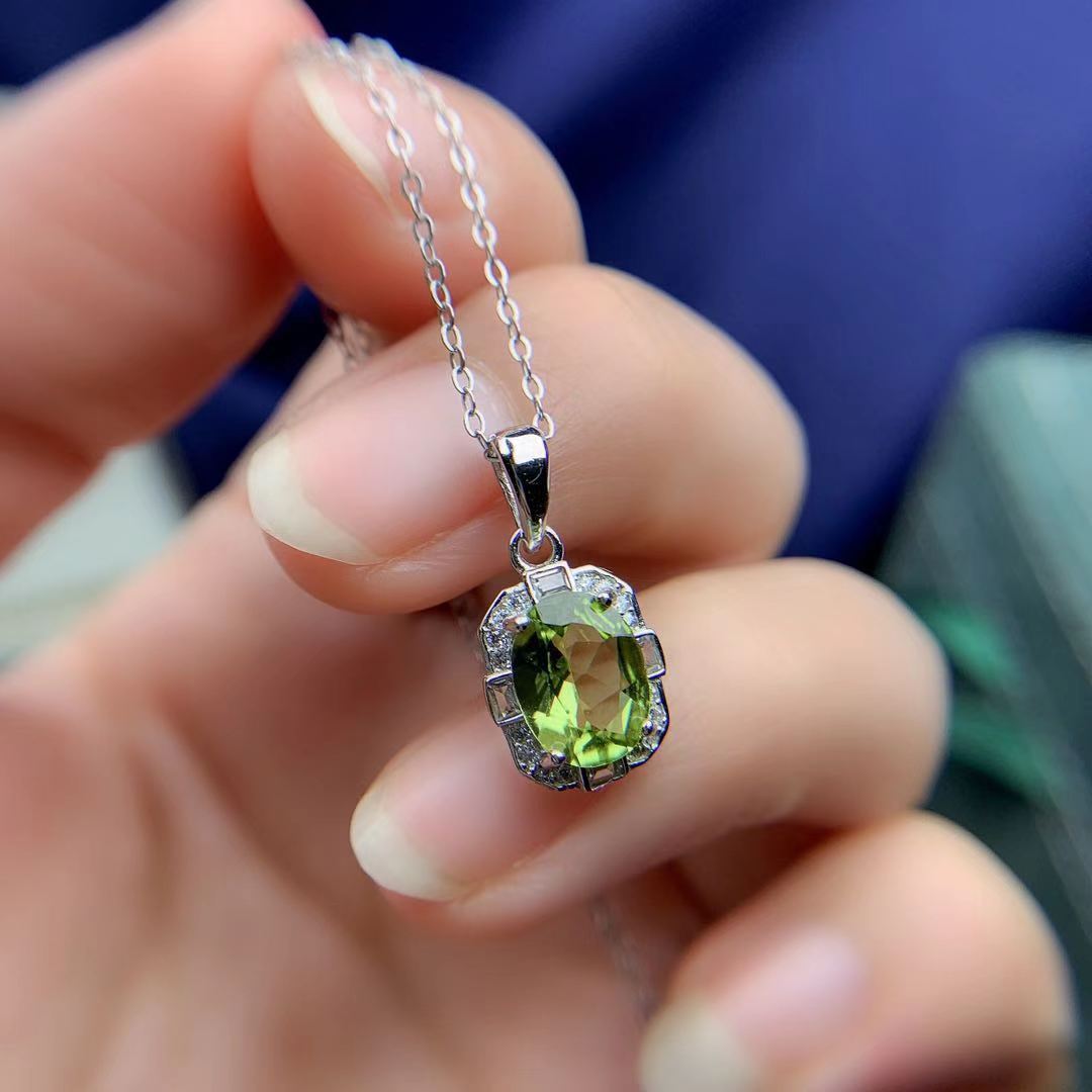 Natural Olivine Jewelry Set – 925 Silver Adjustable Ring, Pendant & Stud Earrings