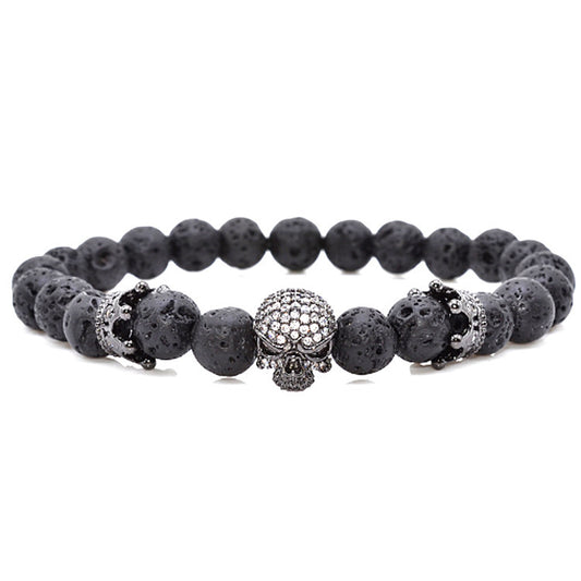 Volcanic Rock Beaded Bracelet with Crown and Zircon
