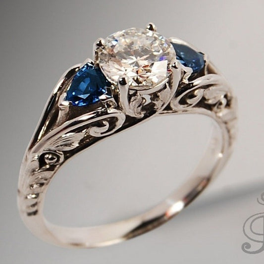 European & American Sapphire Engagement Ring – British Retro Geometry