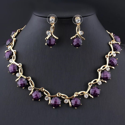 Multi-Color Floral Resin Jewelry Sets – Necklace & Earrings with Alloy and Crystal Accents