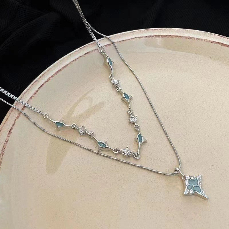Double-Layer Blue Eight-Pointed Star Chain Necklace