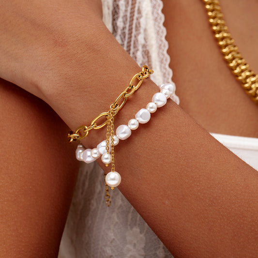 Pearl & Titanium Steel Bracelet for Women – Modern Elegant Jewelry