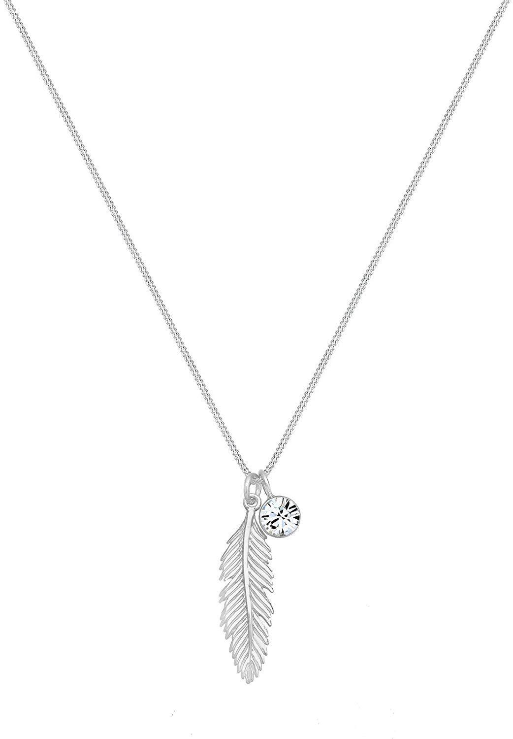 Zinc Alloy European & American Fashion Feather Diamond Pendant Necklace – Trendy Statement Jewelry