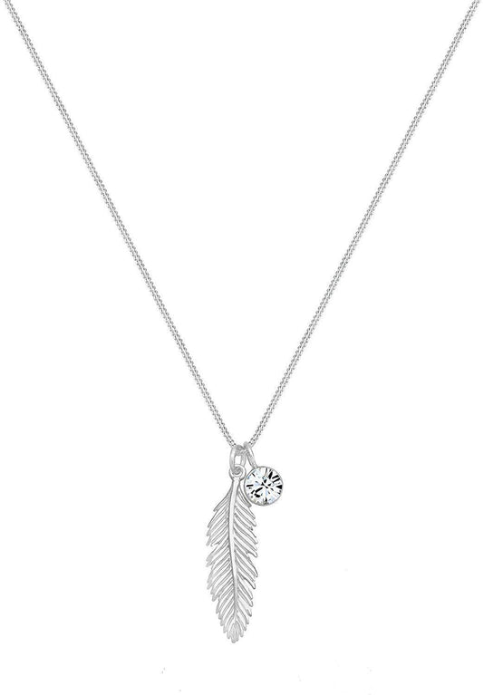 Zinc Alloy European & American Fashion Feather Diamond Pendant Necklace – Trendy Statement Jewelry