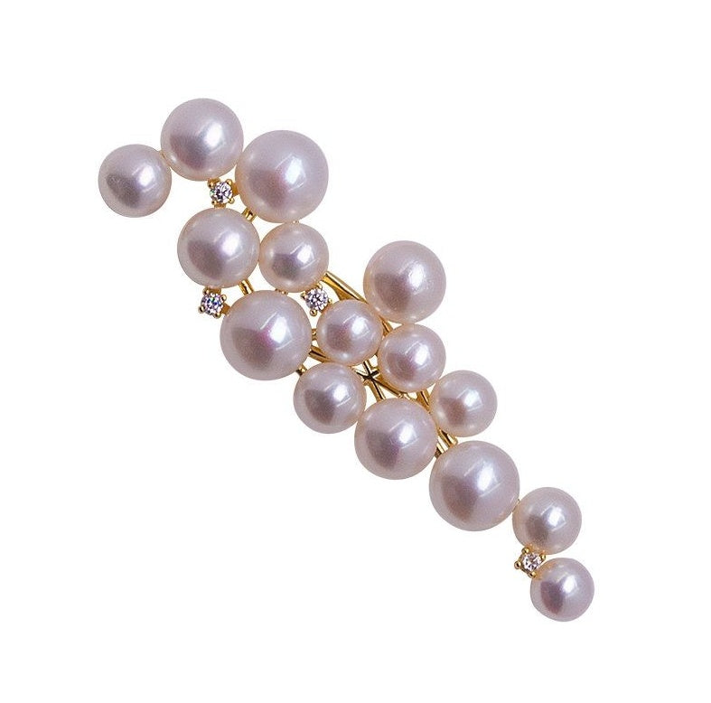 Golden Pearl & Zircon Elegance Brooch – Light Luxury Statement Piece
