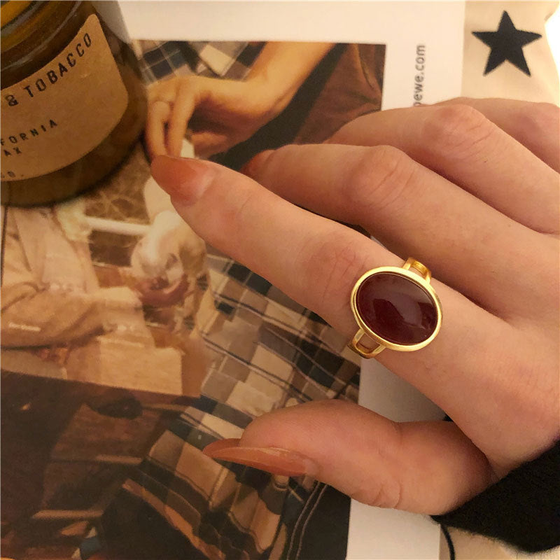 French Minority Design Cold Wind Red Agate Ring