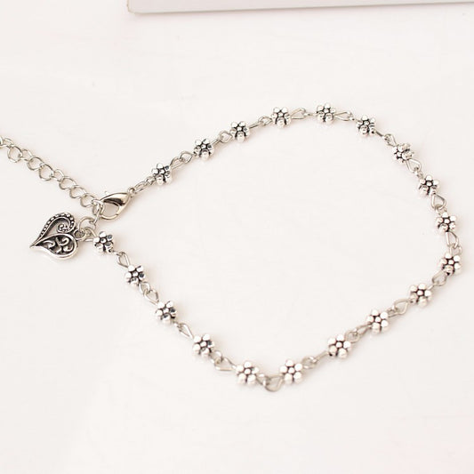 Heart-Shaped Ankle Chain in Electroplated Alloy