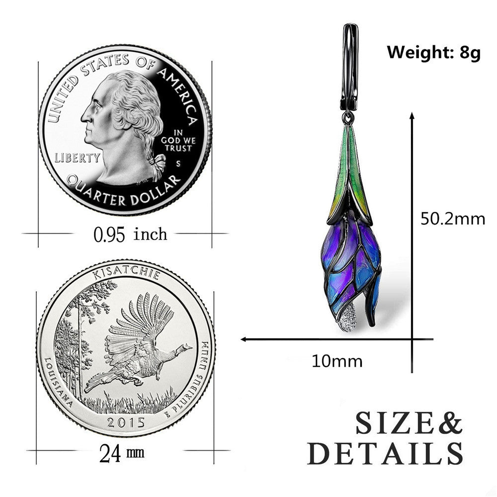 Silver-Plated Black Gold Diamond Enamel Tulip Earrings