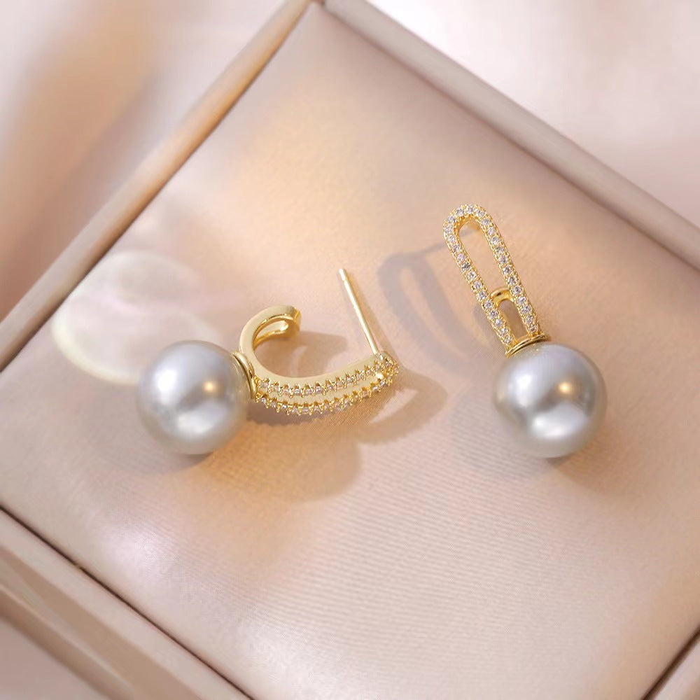 Women's Crystal Beads Silver Needle Simple Earrings