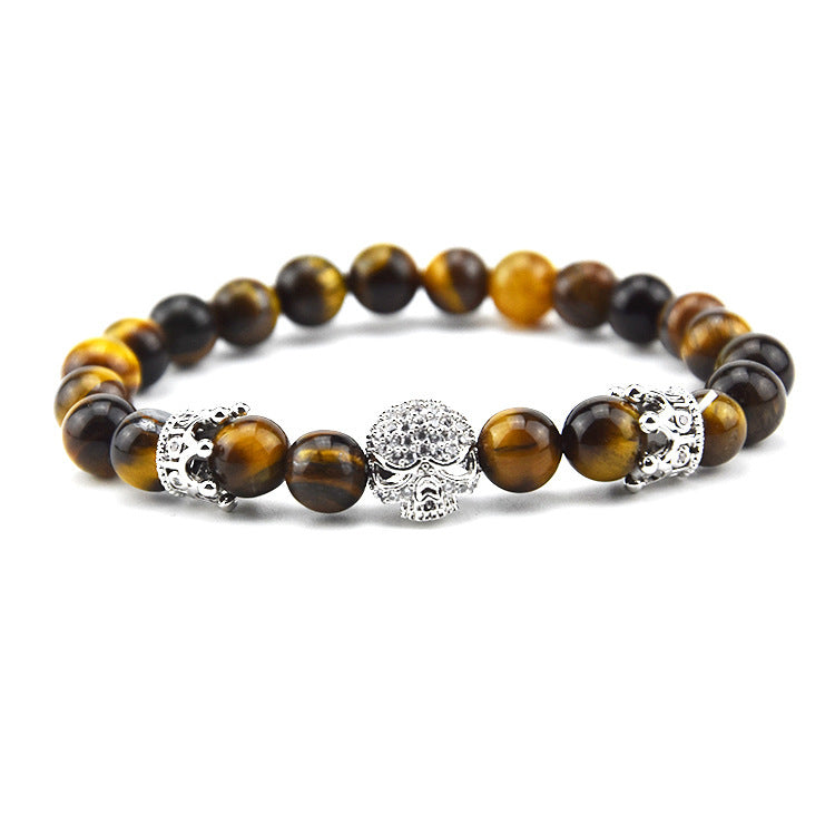 Volcanic Rock Beaded Bracelet with Crown and Zircon