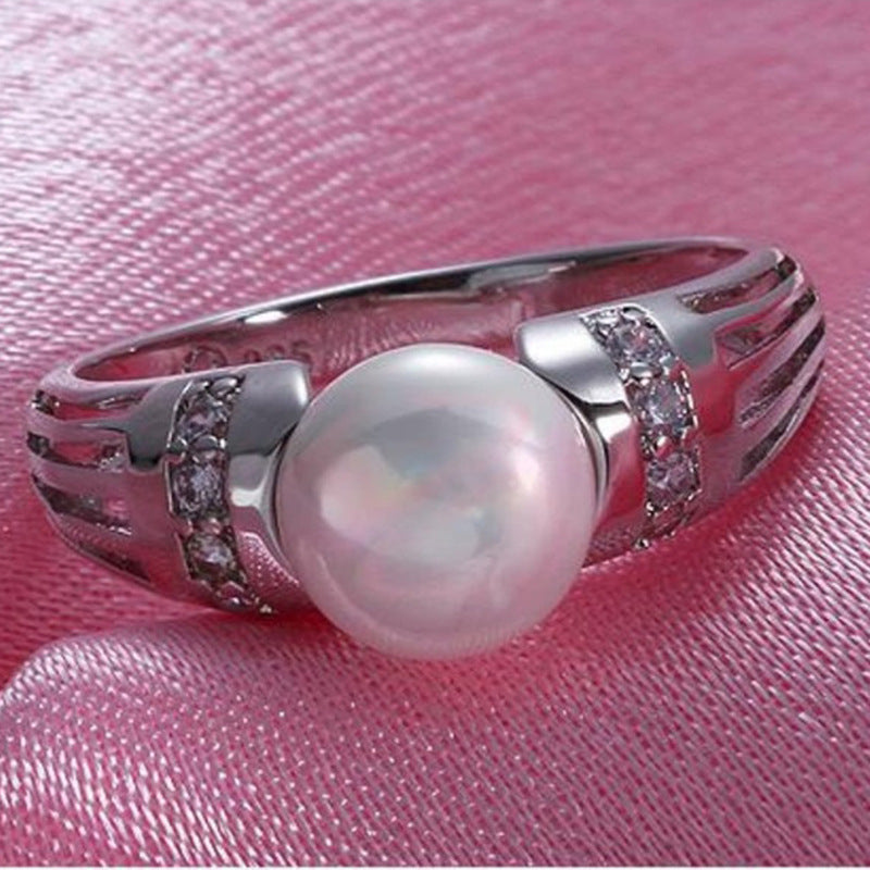 Copper Ring with Imitation Pearl and Zircon Accents