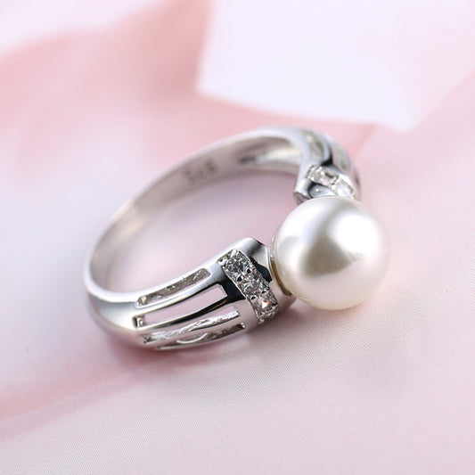Copper Ring with Imitation Pearl and Zircon Accents