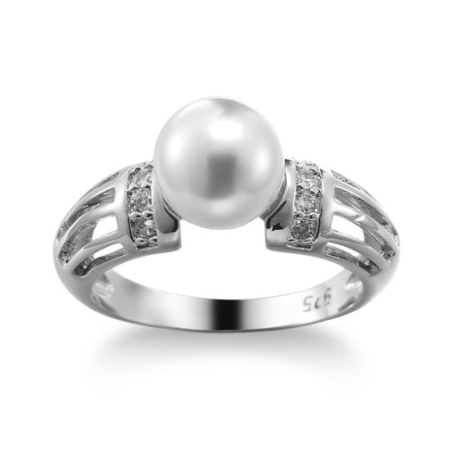 Copper Ring with Imitation Pearl and Zircon Accents