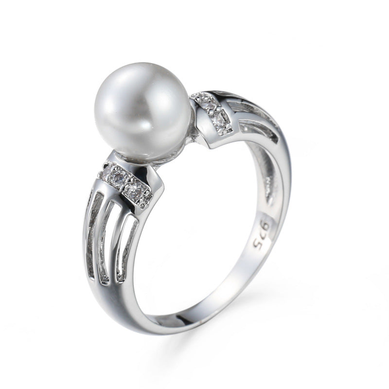 Copper Ring with Imitation Pearl and Zircon Accents