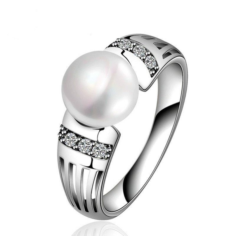 Copper Ring with Imitation Pearl and Zircon Accents