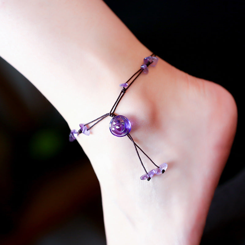 Natural Amethyst and Aventurine Crystal Anklet – Unisex National Style
