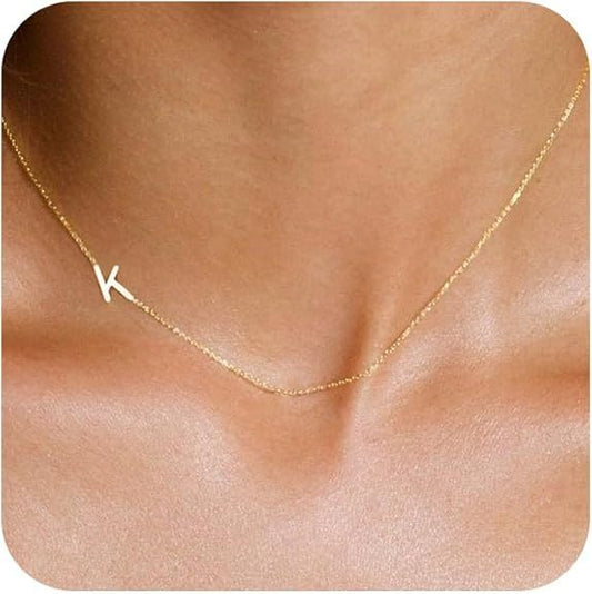 Dainty 14K Gold Plated Sideways Initial Necklace — Cute Name Choker