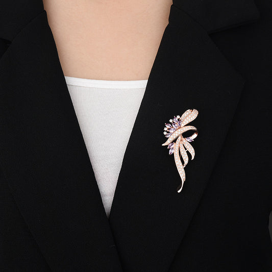 High-Grade Floral Pin Brooch – Rose Gold or Platinum Inlay Design