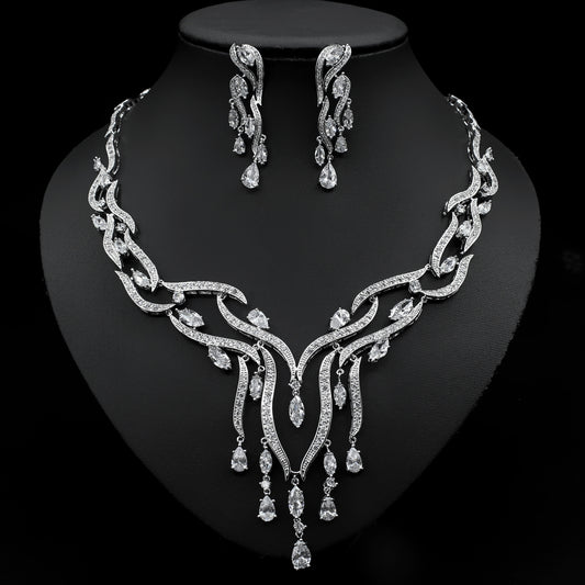 New Crystal & Zircon Jewelry Set with Tassel Pendant – Elegant Fashion Set
