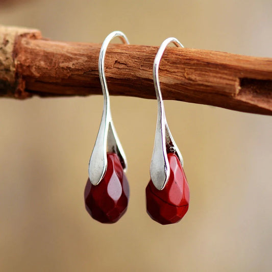 Women's Retro Natural Coral & Amethyst Cut Drop Earrings