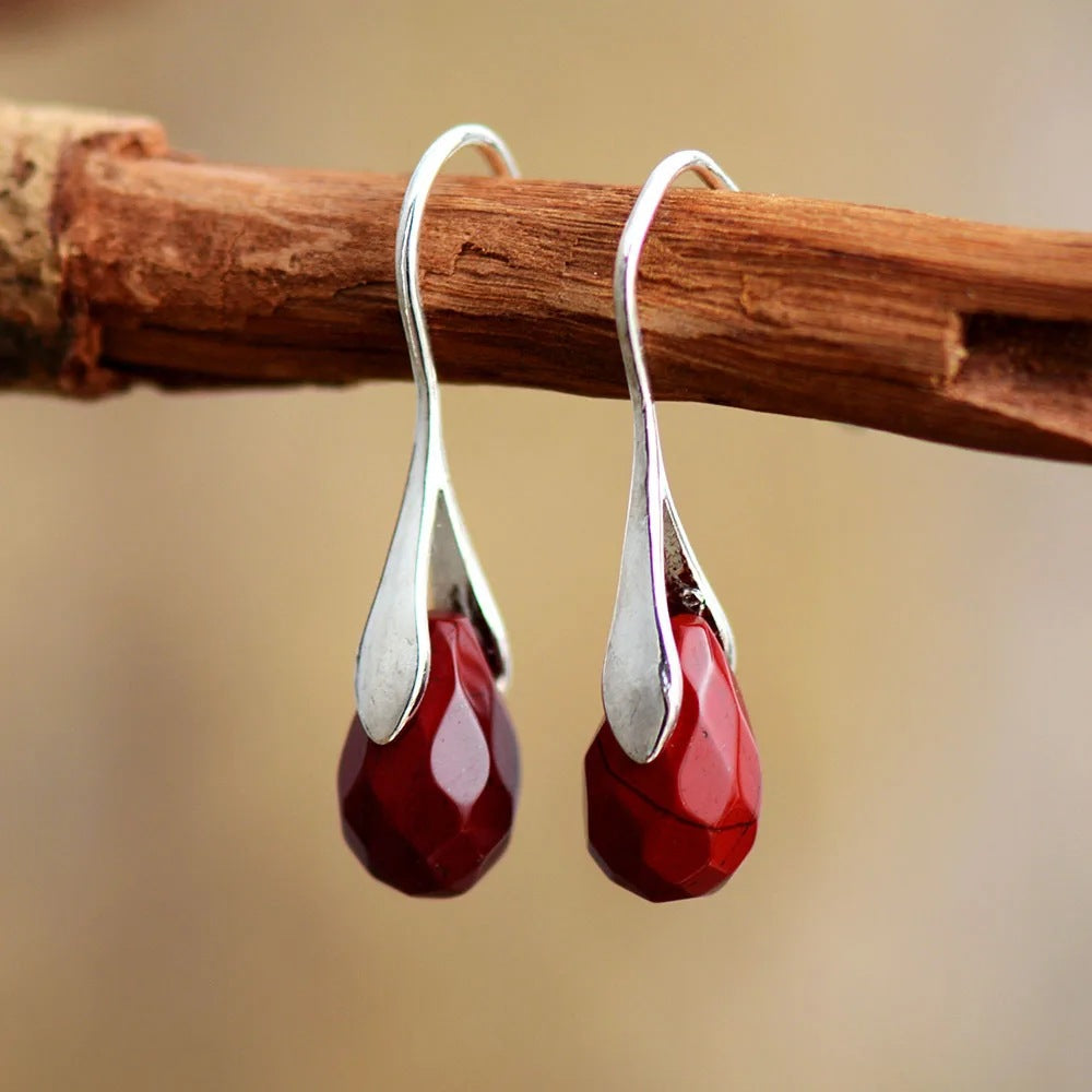 Women's Retro Natural Coral & Amethyst Cut Drop Earrings