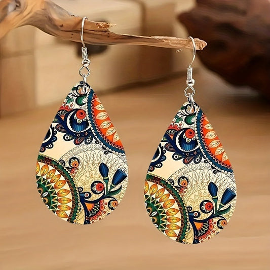 Paisley Totem Double-Sided Wooden Earrings