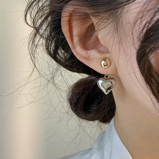 Sterling Silver Love Heart Color Contrast Stud Earrings