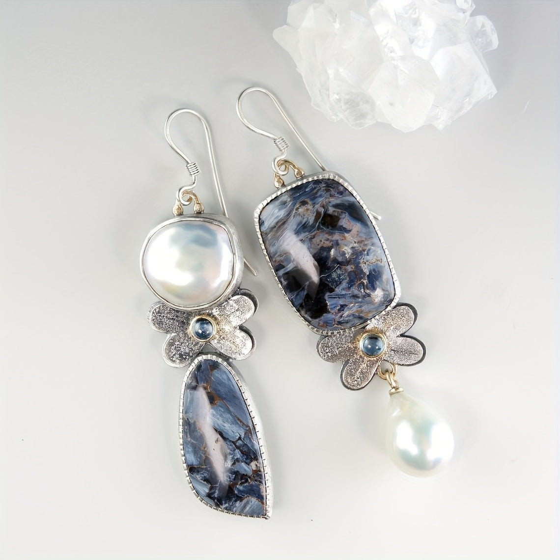 Vintage Pearl Enamel Drop Earrings for Women