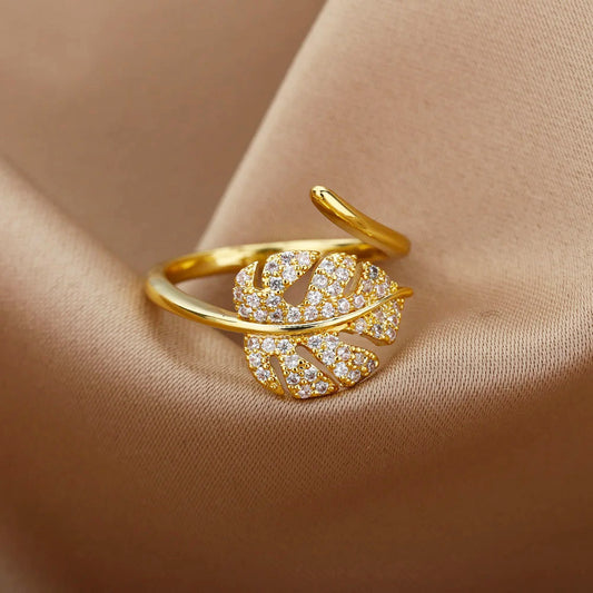 18K Gold-Plated Full Diamond Open Ring — Colorfast Titanium Steel