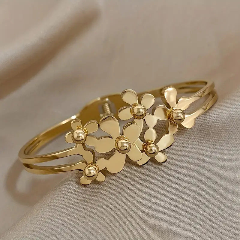Double-layer Hollow Flower Cluster Stainless Steel Bracelet