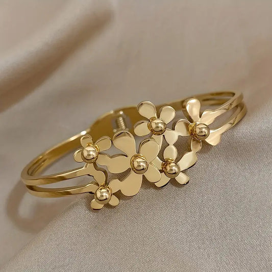 Double-layer Hollow Flower Cluster Stainless Steel Bracelet