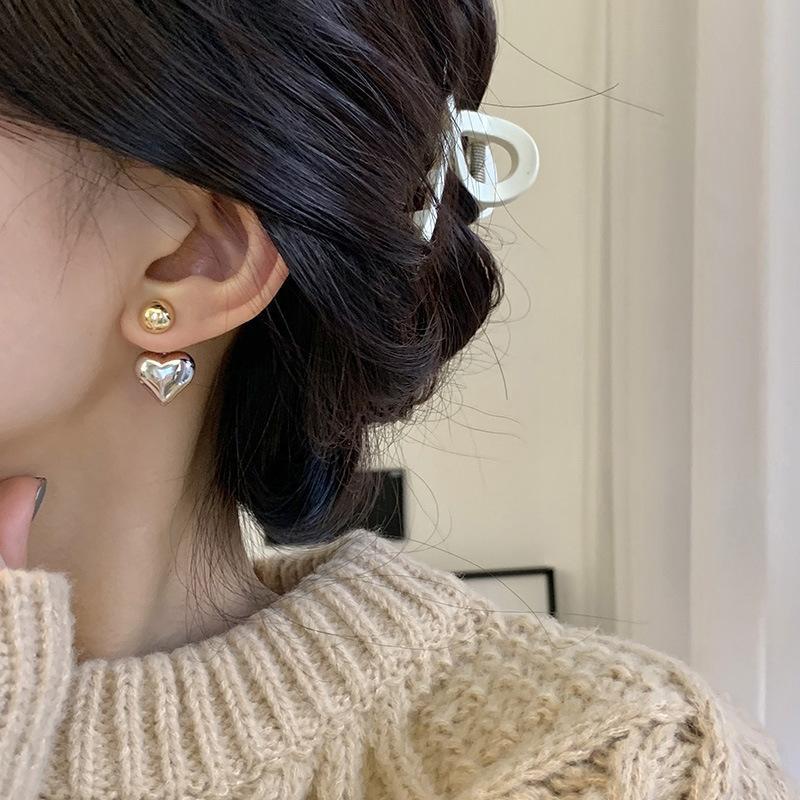 Sterling Silver Love Heart Color Contrast Stud Earrings