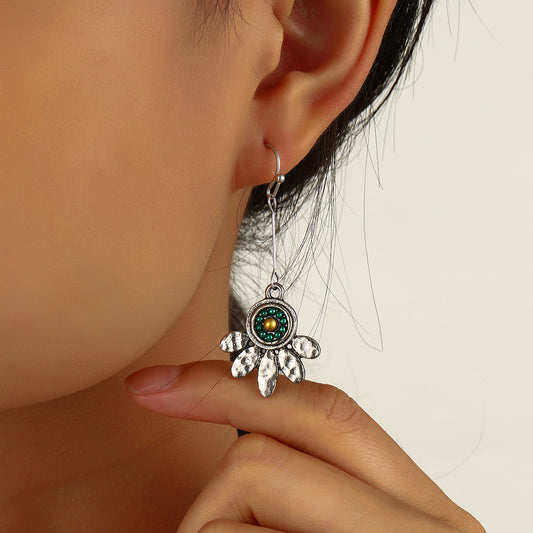 Vintage Two-Tone Oval Petal Ball Bead Long Earrings – Elegant Statement Jewelry