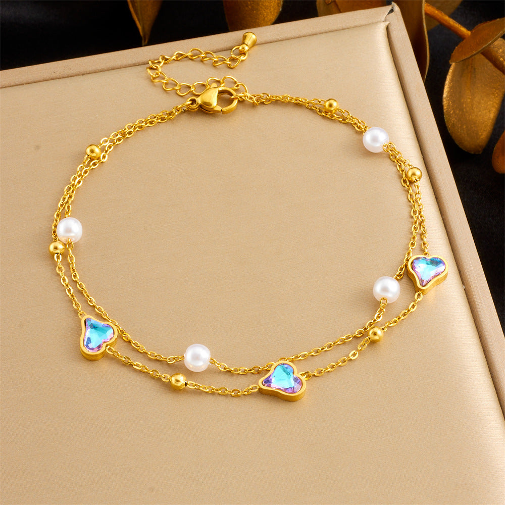 Beach Style Colorful Rhinestone Anklet
