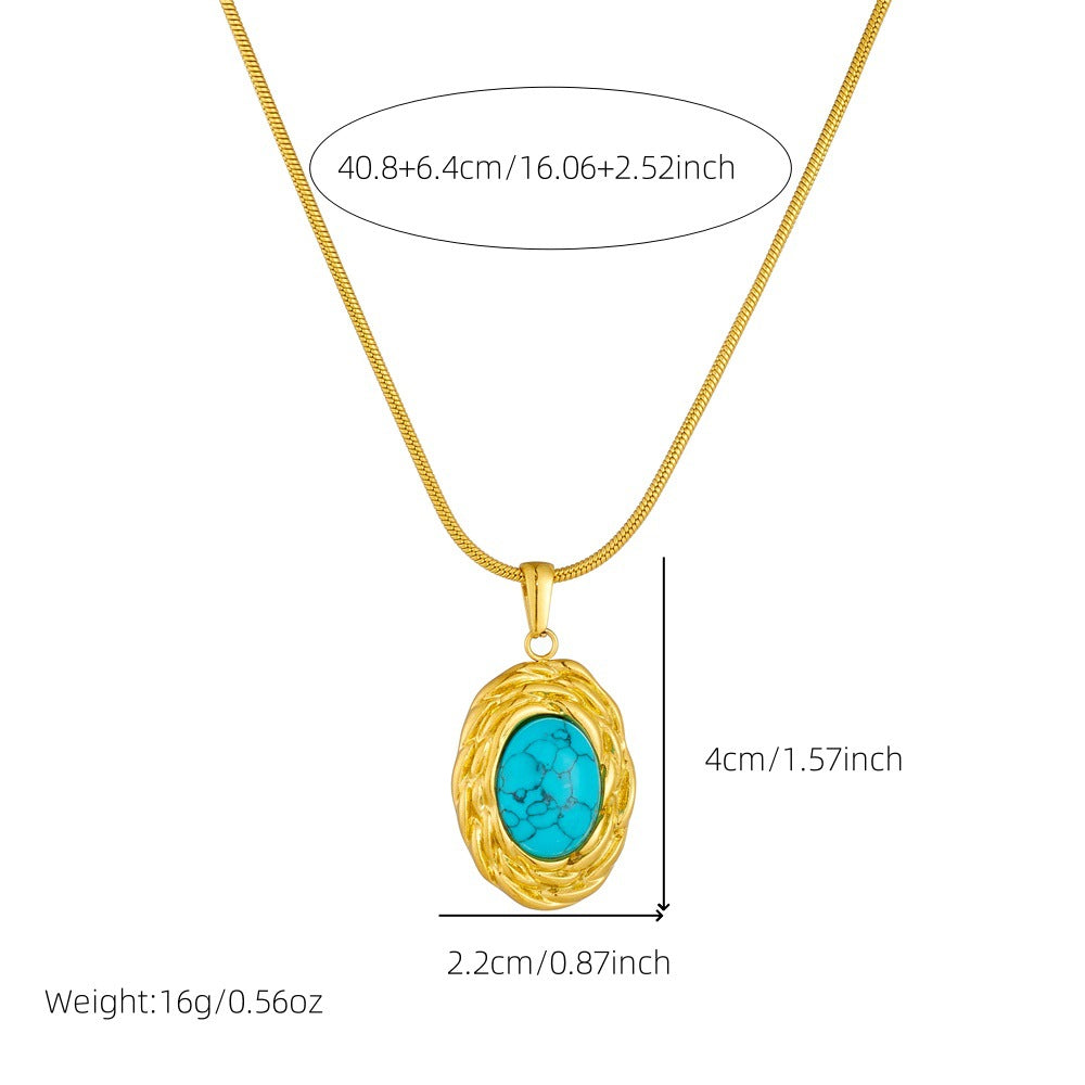 French Retro Simulated Turquoise Jewelry Set – Necklace, Earrings & Ring