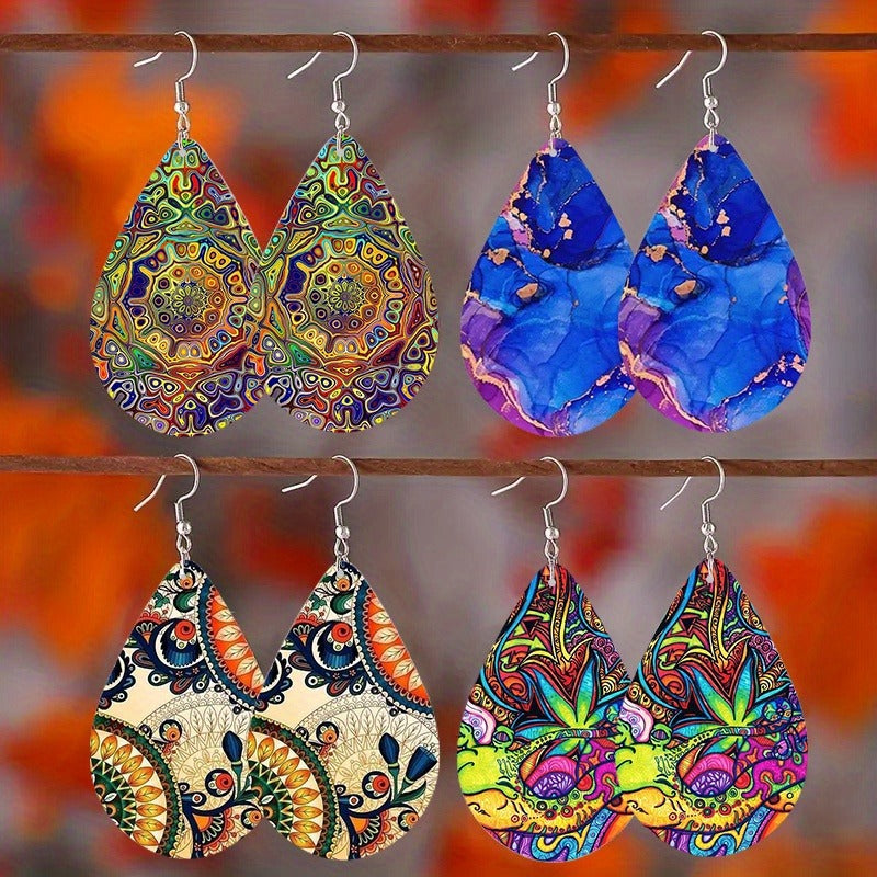 Paisley Totem Double-Sided Wooden Earrings