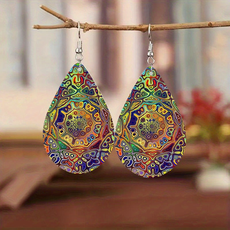 Paisley Totem Double-Sided Wooden Earrings