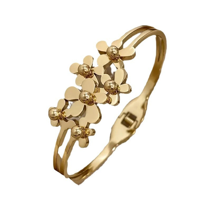 Double-layer Hollow Flower Cluster Stainless Steel Bracelet