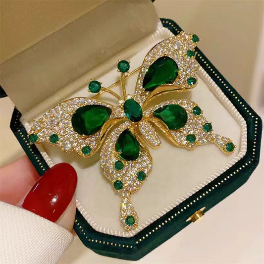 Light Luxury Emerald Butterfly Brooch for Women