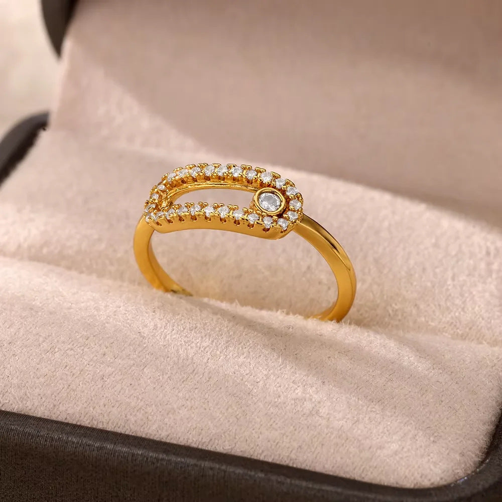 18K Gold-Plated Full Diamond Open Ring — Colorfast Titanium Steel