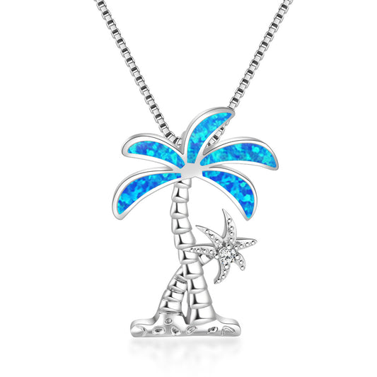 Ocean Series Clavicle Chain Blue Coconut Pendant Opal Necklace