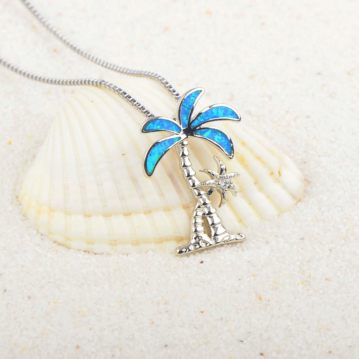 Ocean Series Clavicle Chain Blue Coconut Pendant Opal Necklace